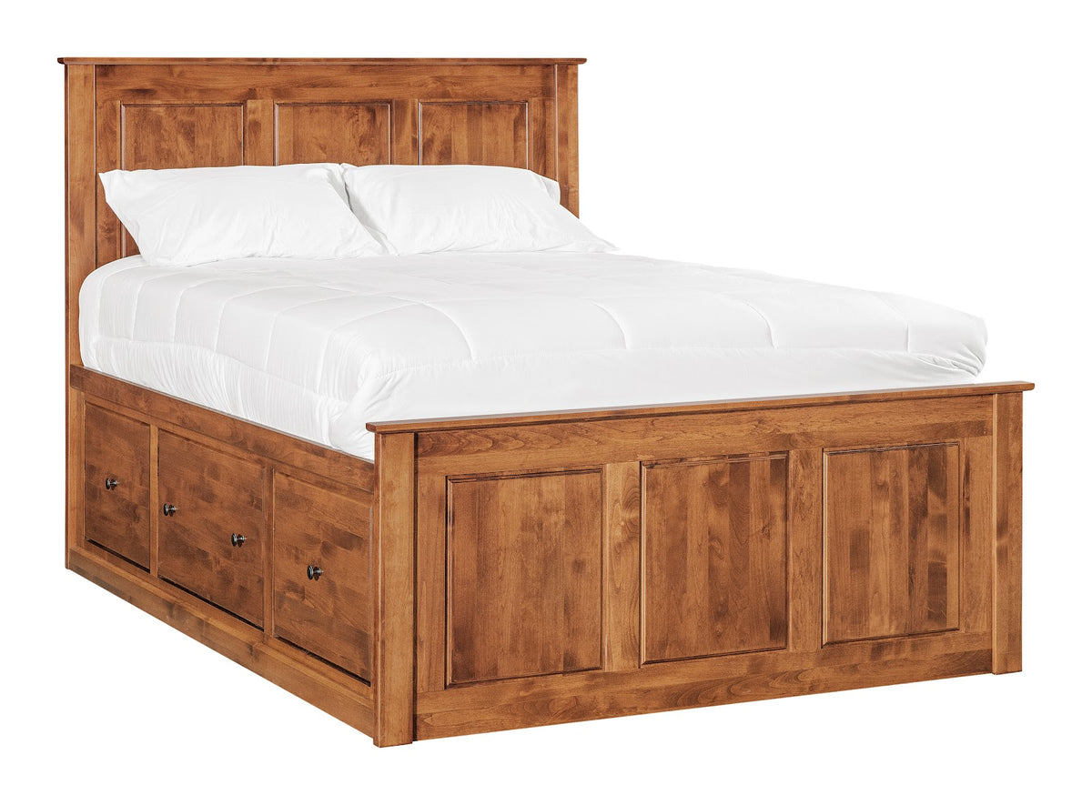 Shaker Full Chest Bed - Tall 6- Drawer / 3-Drawer Pedestal & Raised Panel HB / FB