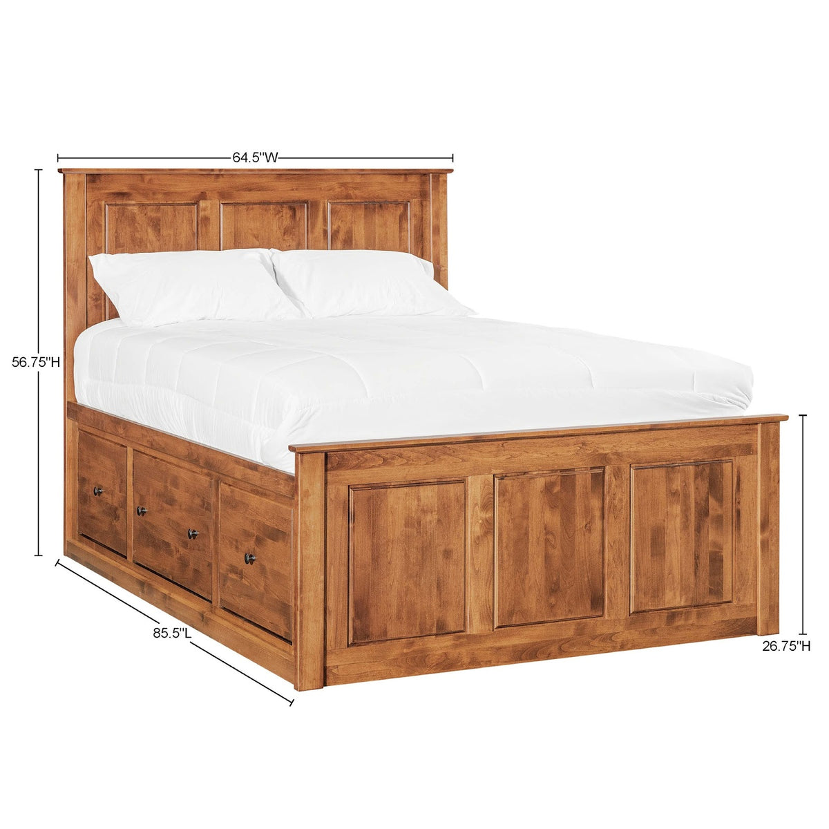 Shaker Queen Chest Bed - Tall 6- Drawer / 3-Drawer Pedestal & Raised Panel HB / FB