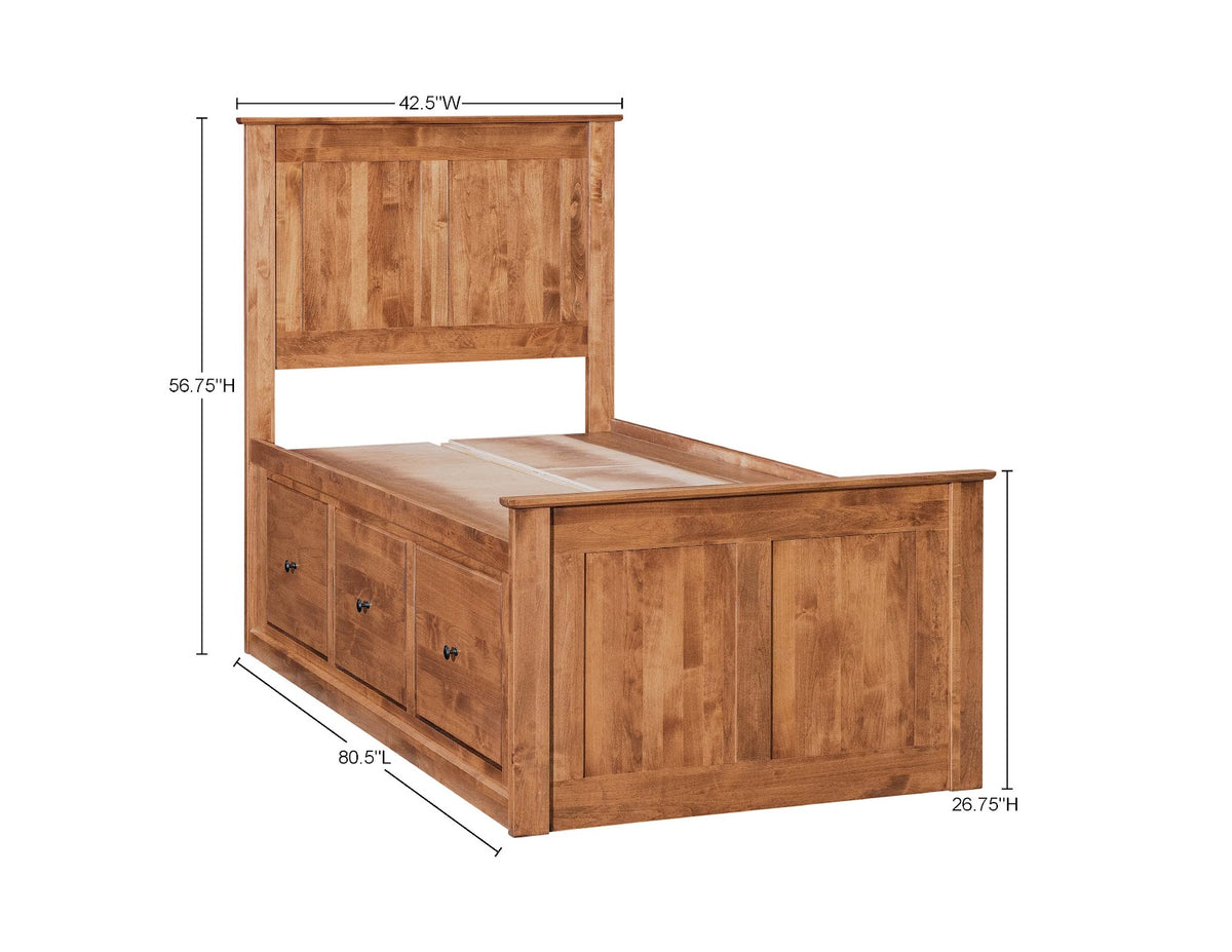 Shaker Queen Chest Bed - Tall 6- Drawer / 3-Drawer Pedestal & Raised Panel HB / FB