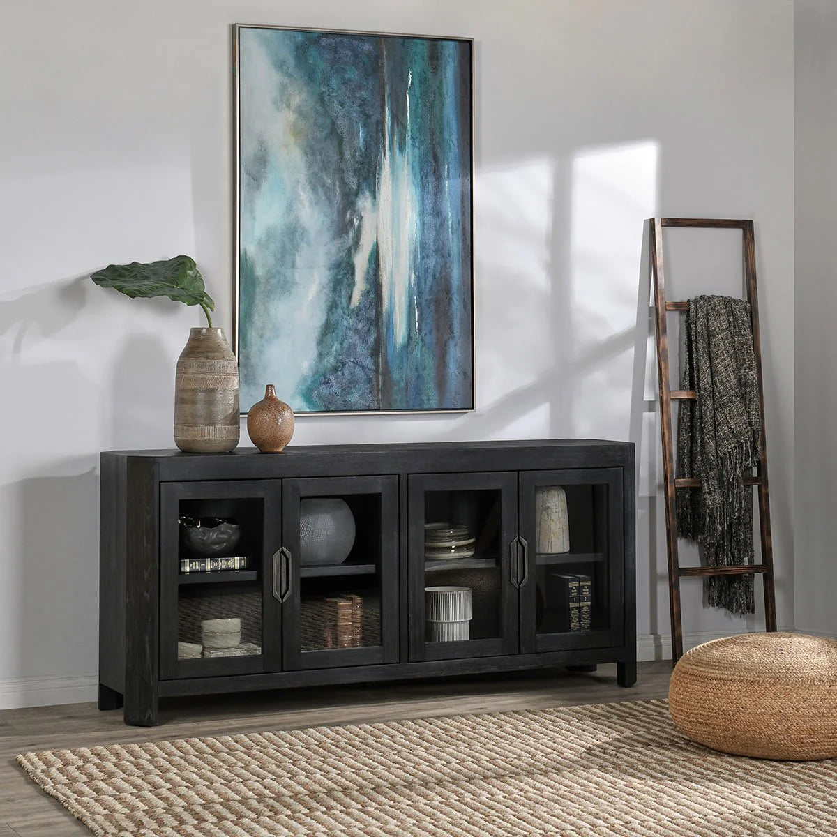 Macarthur Reclaimed Oak 4Dr Cabinet Antique Black