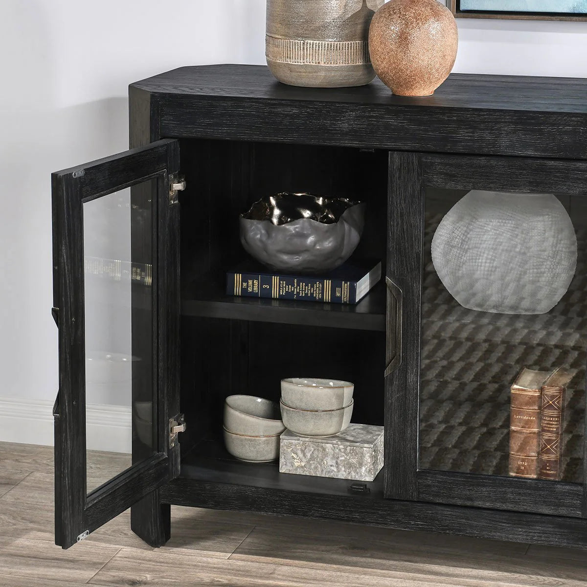 Macarthur Reclaimed Oak 4Dr Cabinet Antique Black