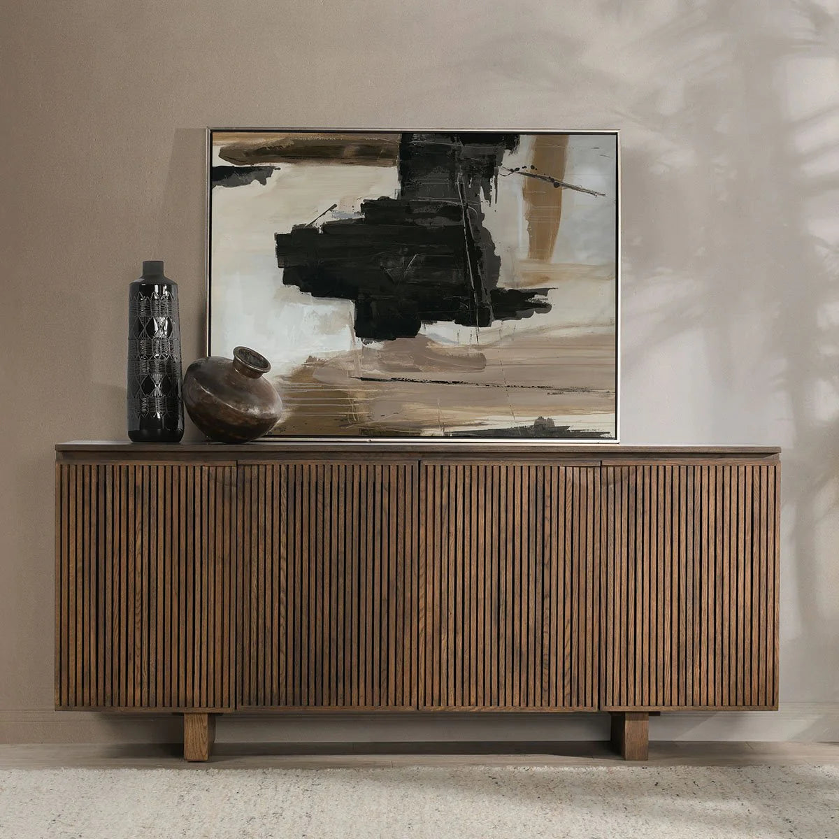 Roya Reclaimed Oak Wood 4 Dr Cabinet Toasted Brown