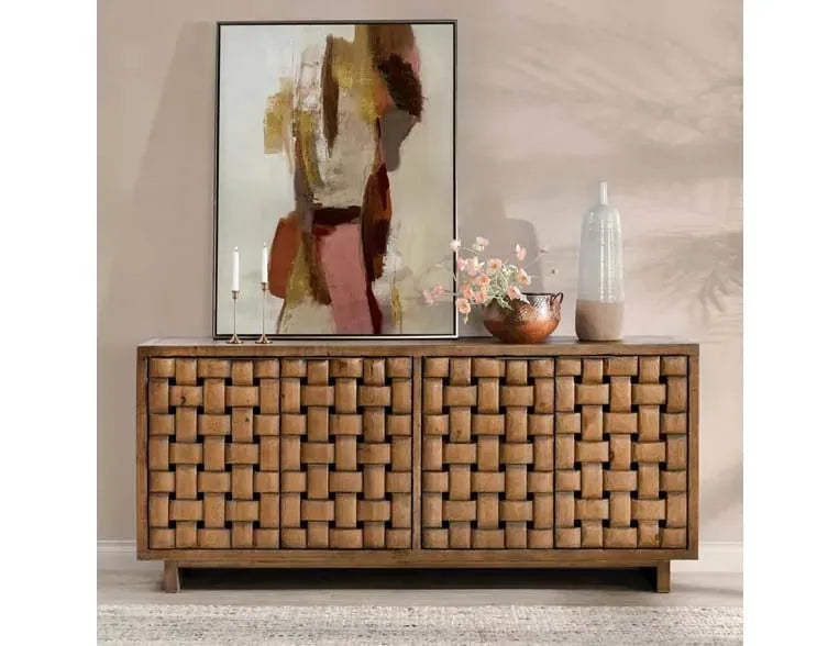 Bast Pine Wood 4Dr Cabinet Mission Brown