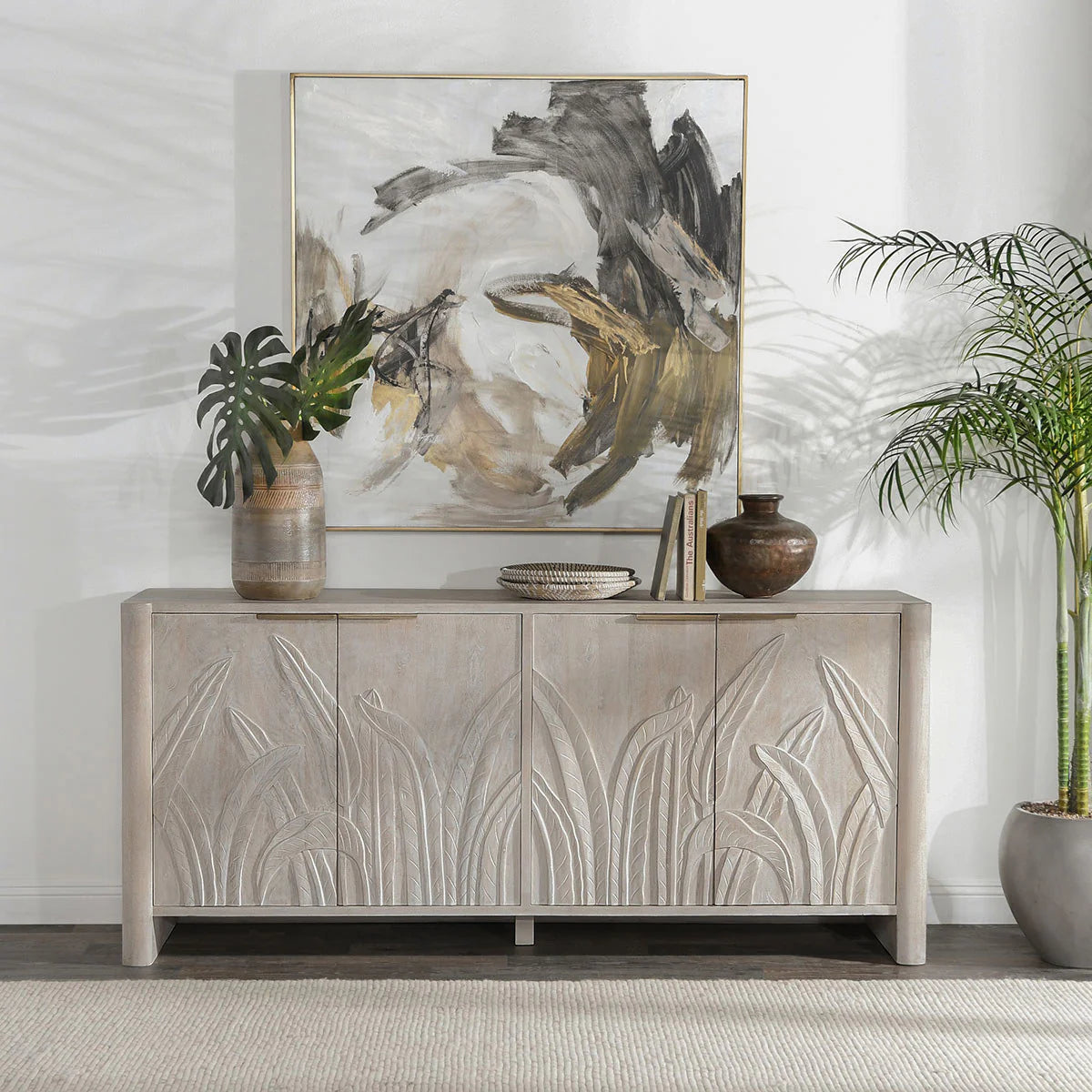 Ledro Mango Wood 4Dr Cabinet White Wash