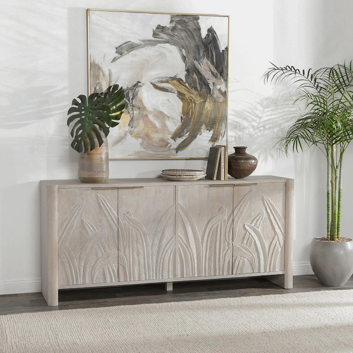 Ledro Mango Wood 4Dr Cabinet White Wash
