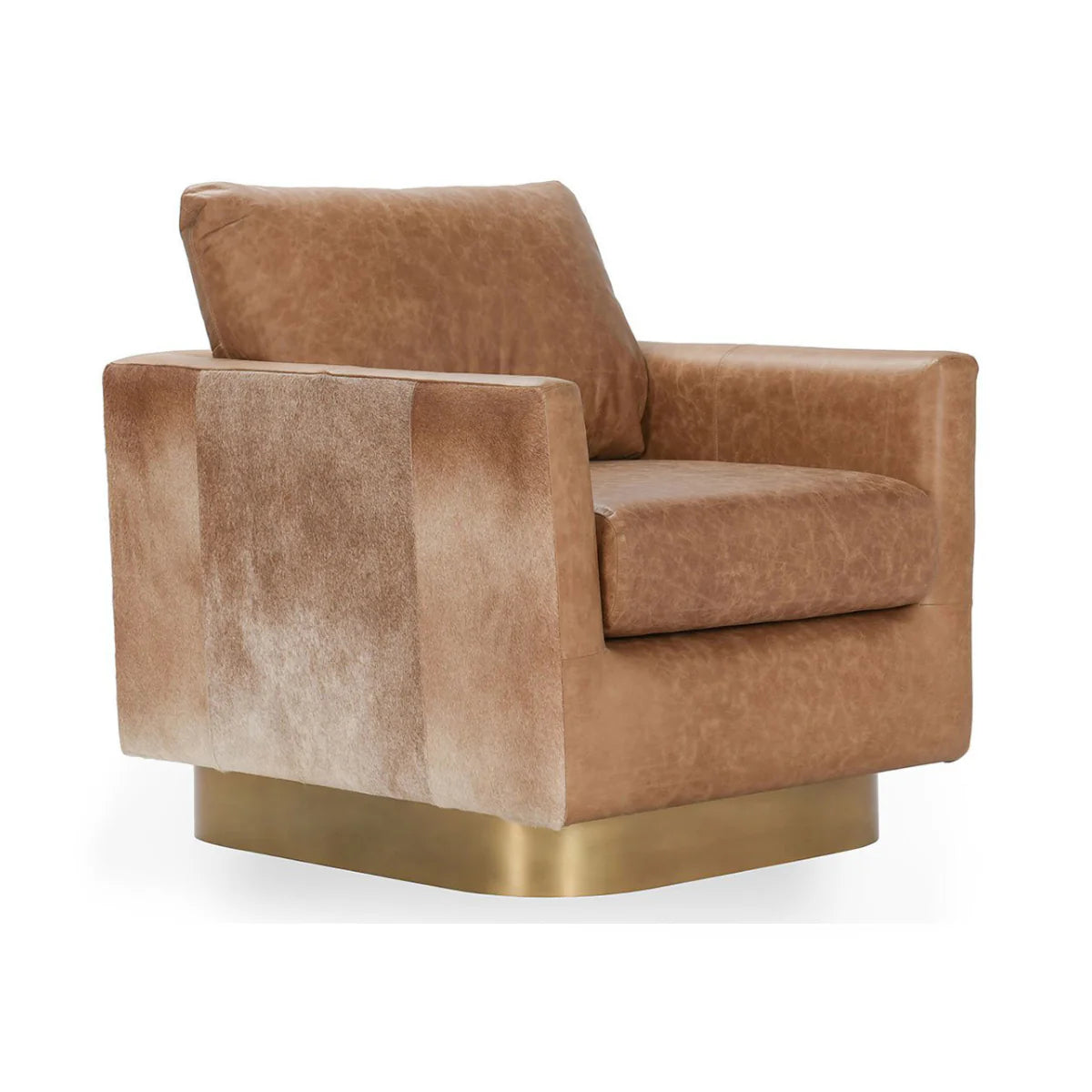 Lathe Leather/Hide Accent Chair Chestnut Brown/Blonde