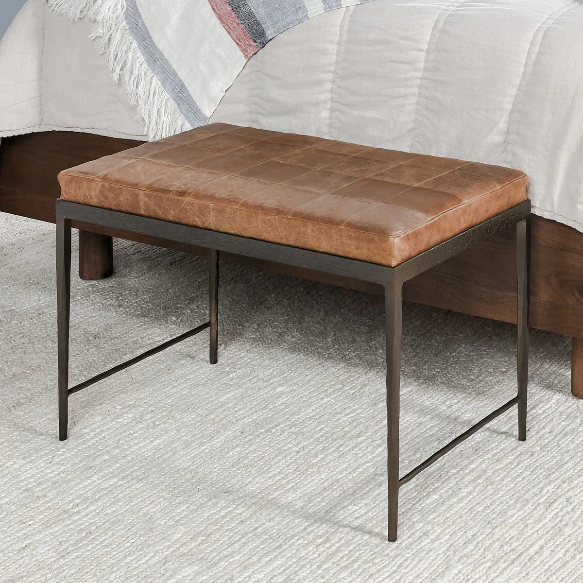 Malo Leather 28" Bench Chestnut
