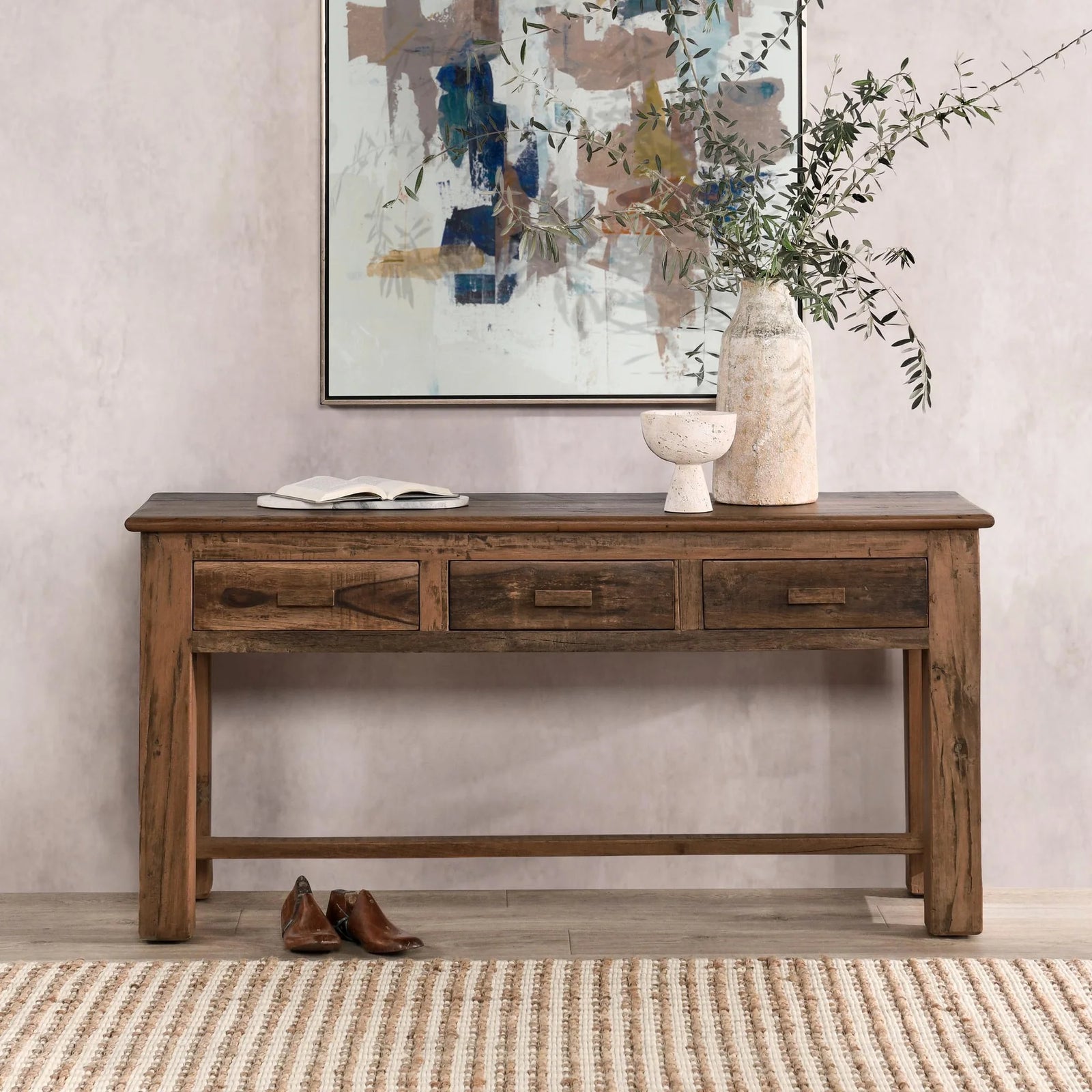 Ezra Reclaimed Wood 3Dwr Console Table Natural