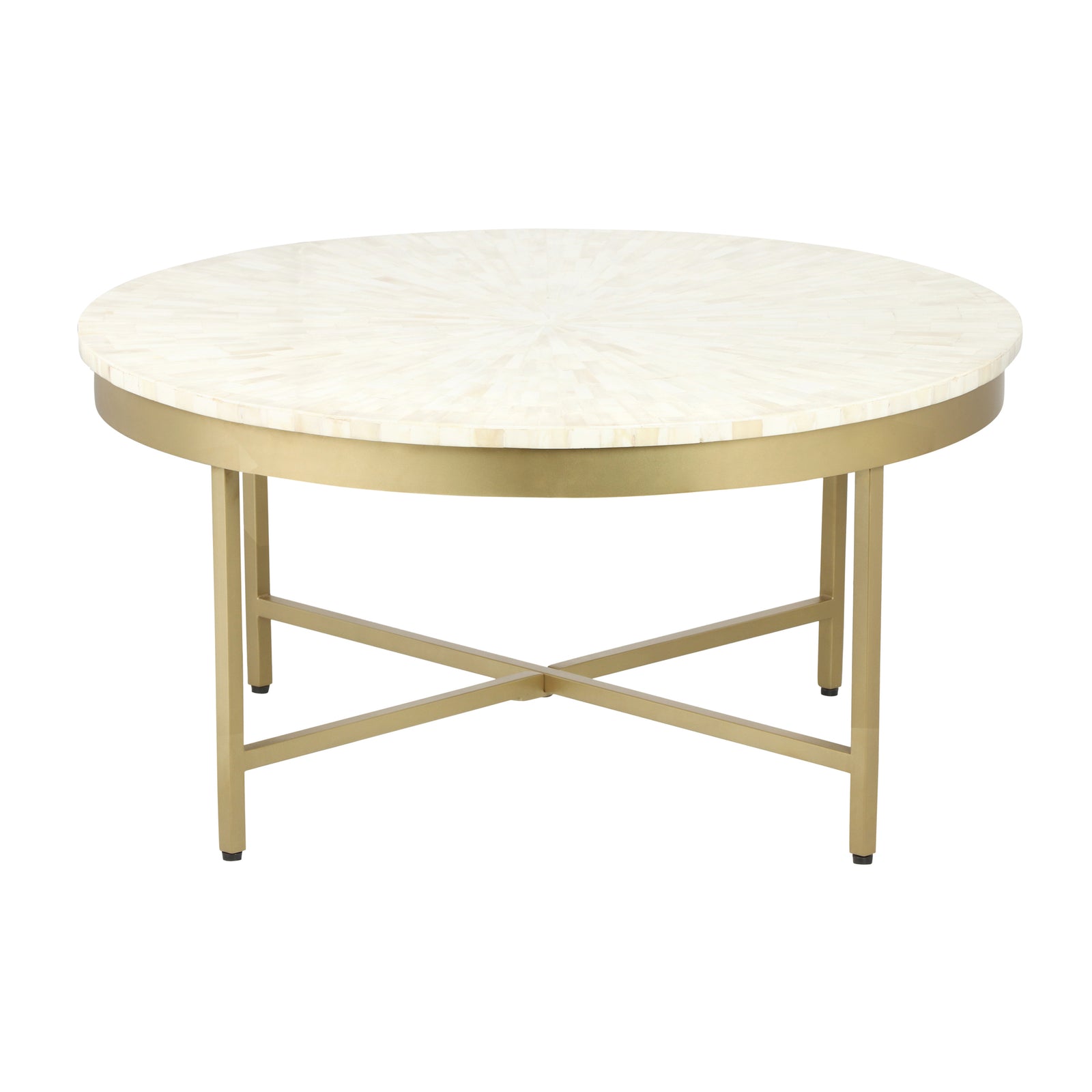 Gold and Ivory Bone Inlay / Metal Handmade Round Coffee Table