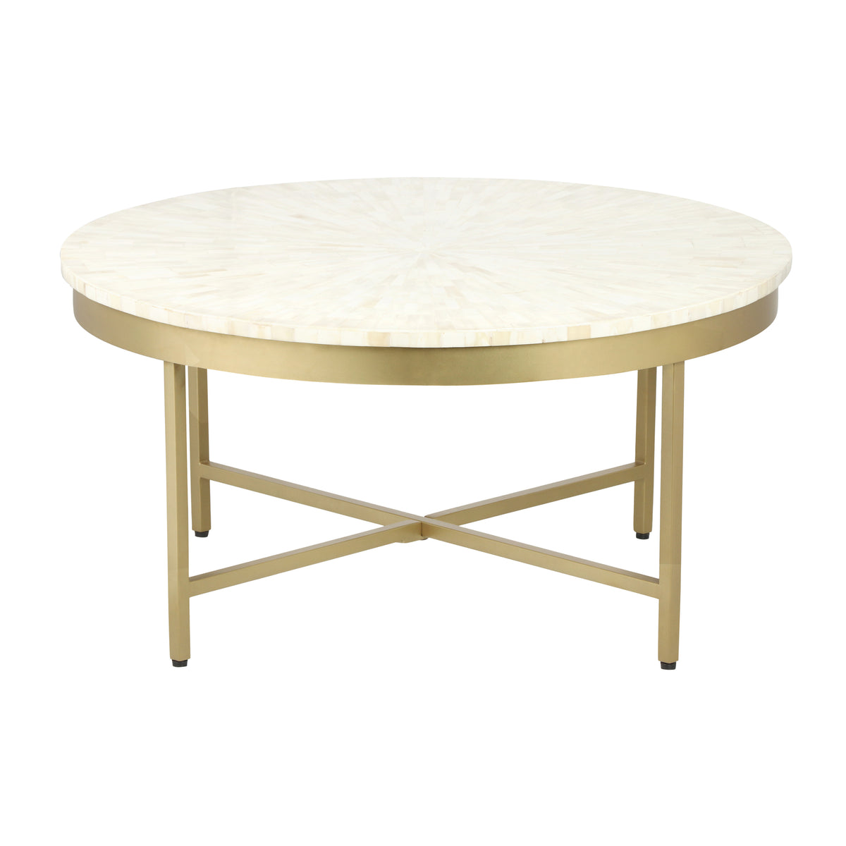Gold and Ivory Bone Inlay / Metal Handmade Round Coffee Table
