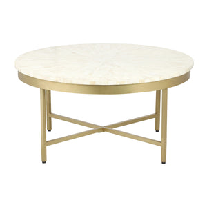 Gold and Ivory Bone Inlay / Metal Handmade Round Coffee Table