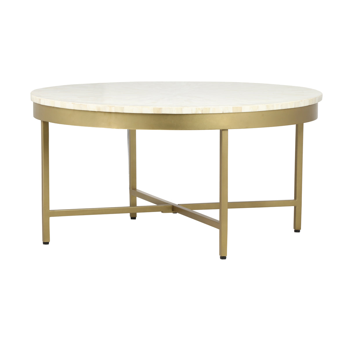Gold and Ivory Bone Inlay / Metal Handmade Round Coffee Table