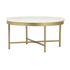 Gold and Ivory Bone Inlay / Metal Handmade Round Coffee Table