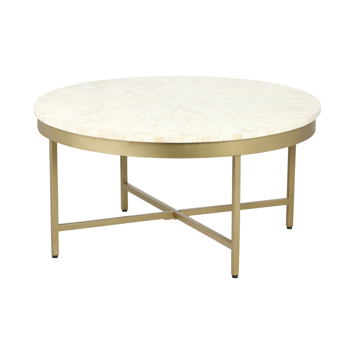 Gold and Ivory Bone Inlay / Metal Handmade Round Coffee Table