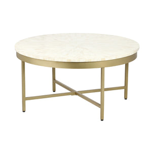Gold and Ivory Bone Inlay / Metal Handmade Round Coffee Table