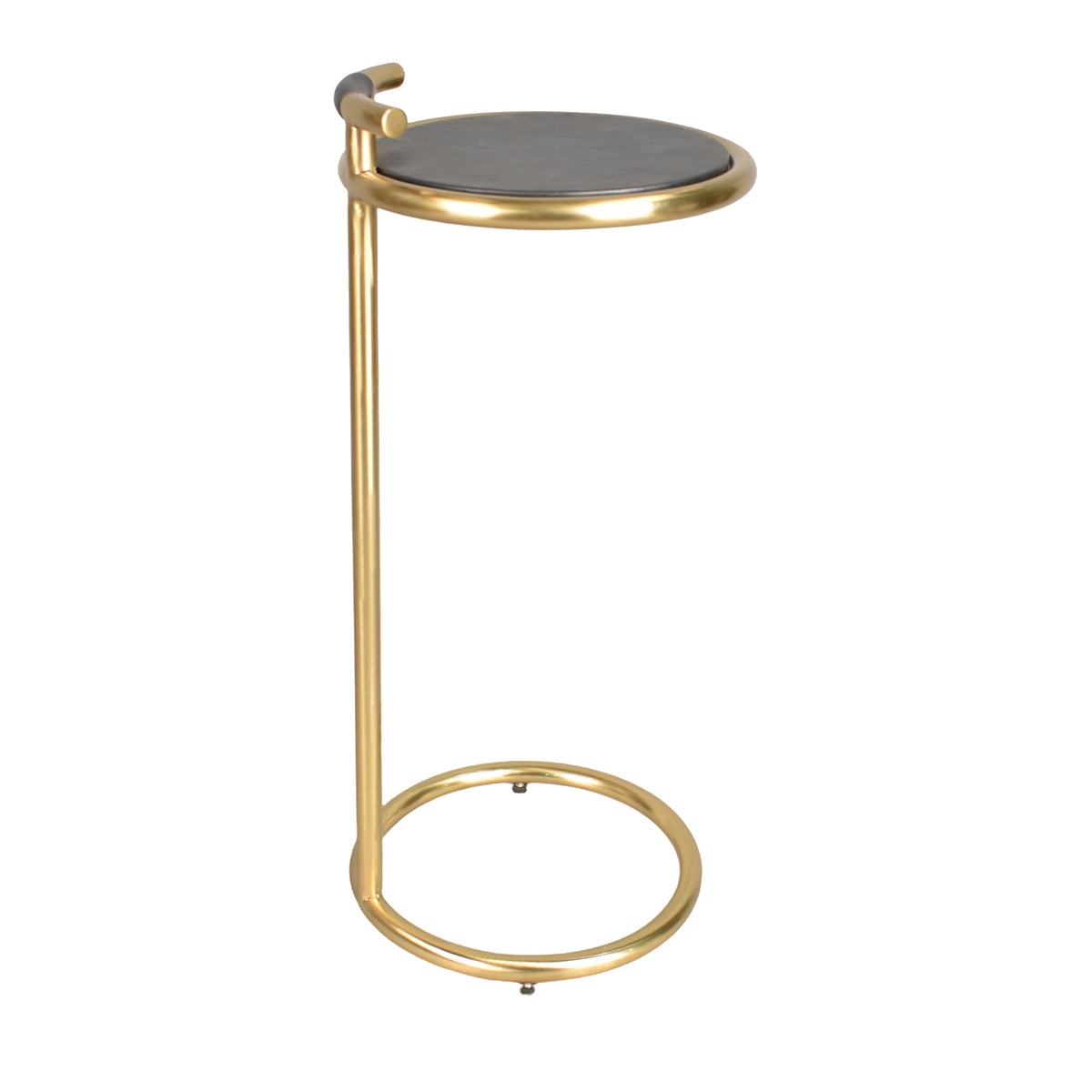 Frederica Modern Leather and Metal Round C-Shaped Side Table