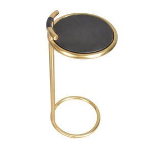 Frederica Modern Leather and Metal Round C-Shaped Side Table