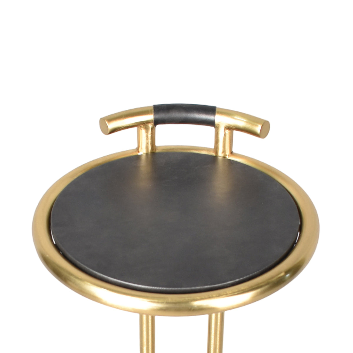 Frederica Modern Leather and Metal Round C-Shaped Side Table