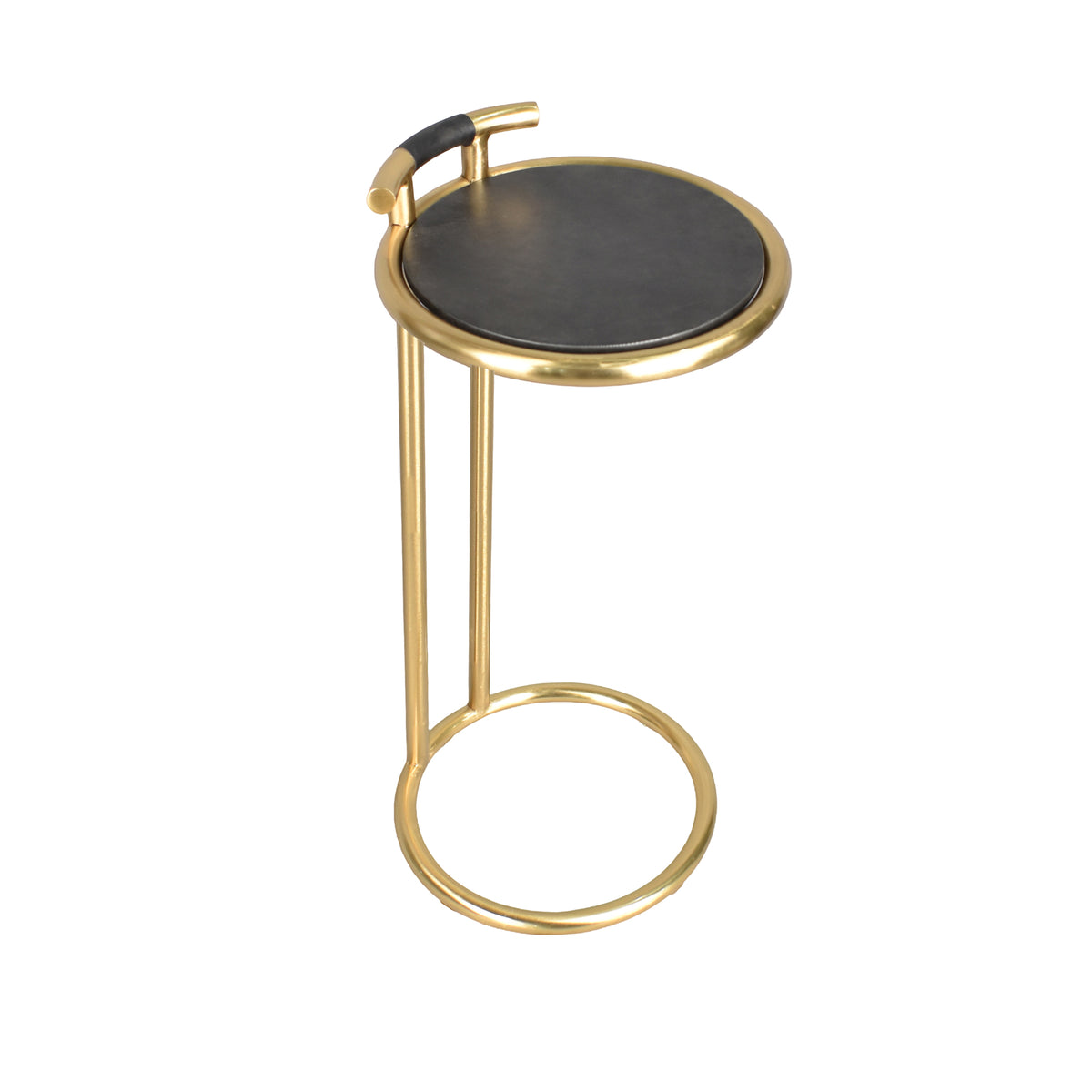 Frederica Modern Leather and Metal Round C-Shaped Side Table