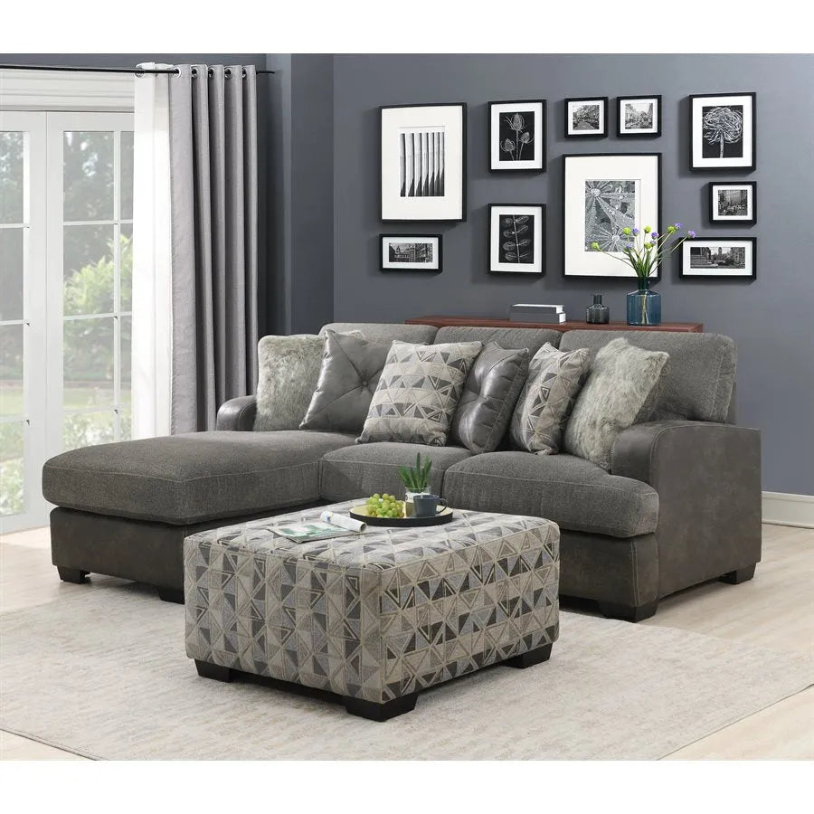 Berlin 2 Piece Lsf Chaise Sectional Gray Herringbone & Sanded Microfiber