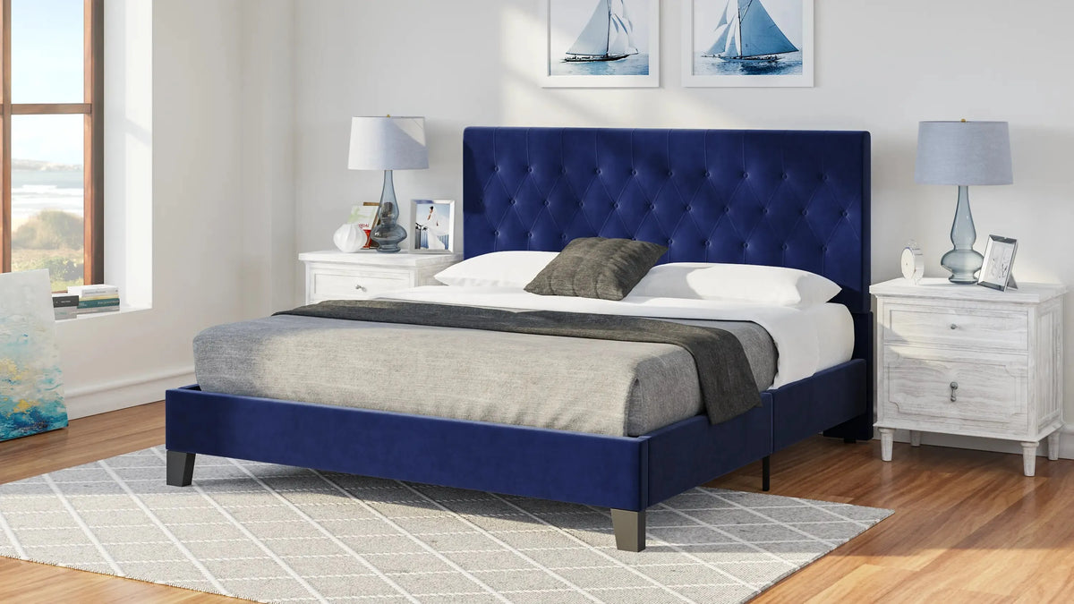 Amelia Upholstered Bed Navy