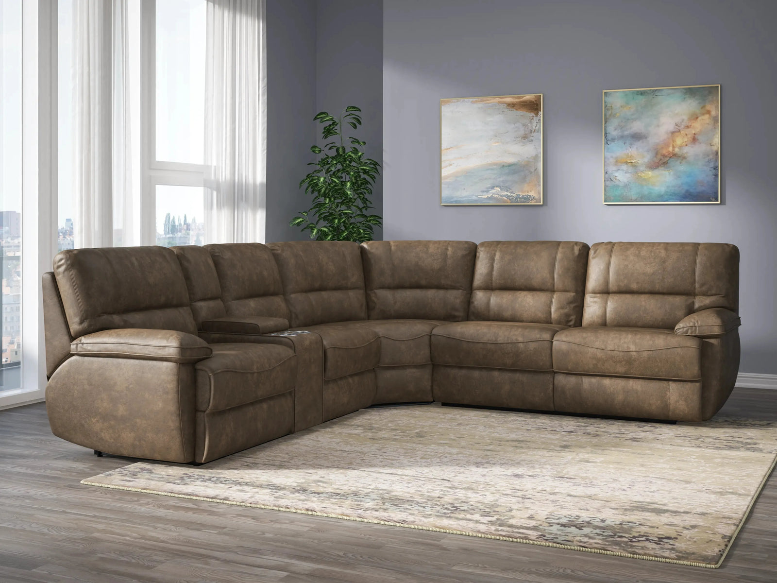 Aurora Power Reclining Sectional Brown