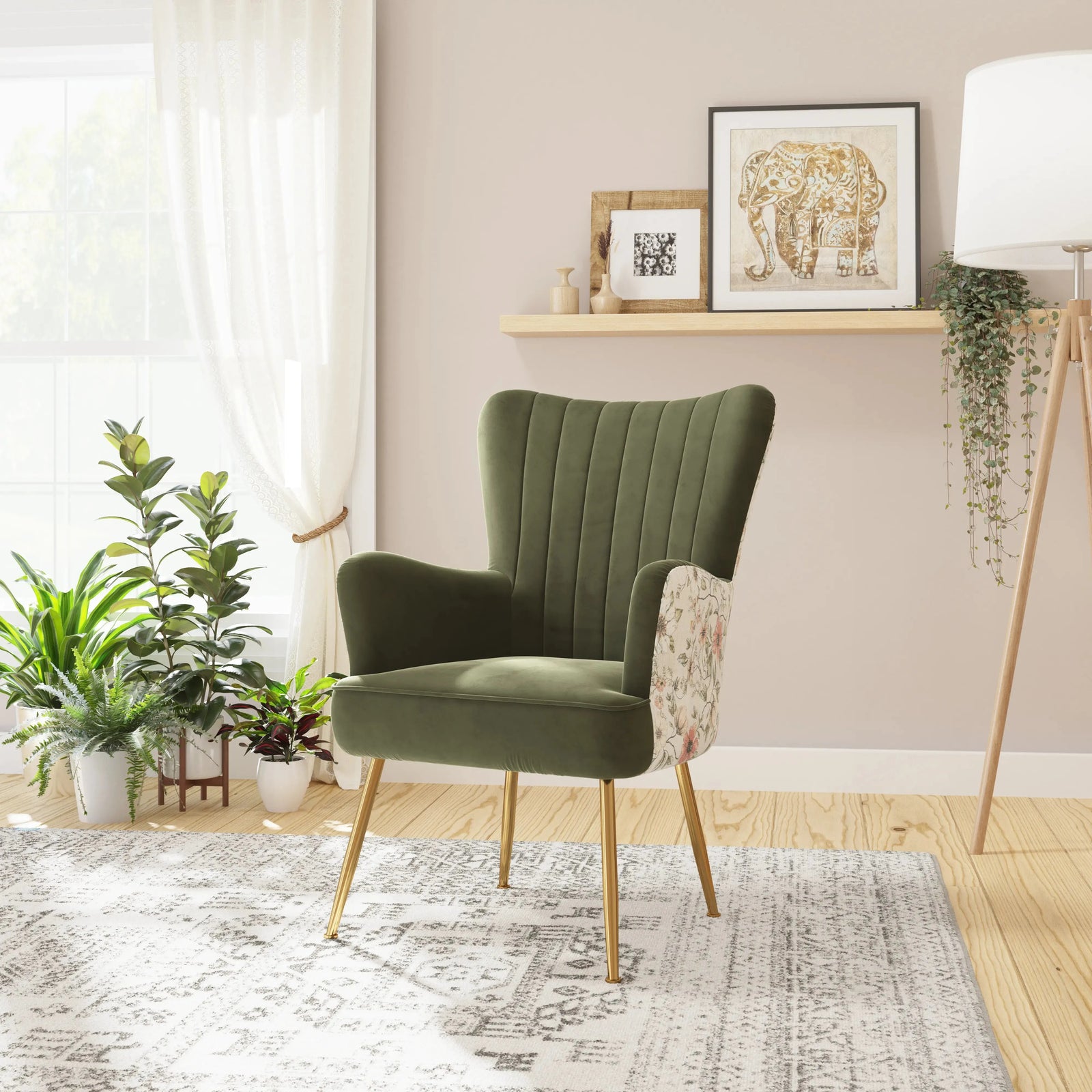 Amera Accent Chair Moss Green With Floral Print
