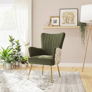 Amera Accent Chair Moss Green With Floral Print