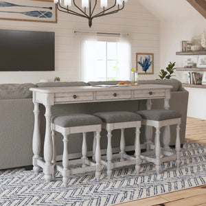 New Haven Sofa Table With Three Stools Oyster Shell