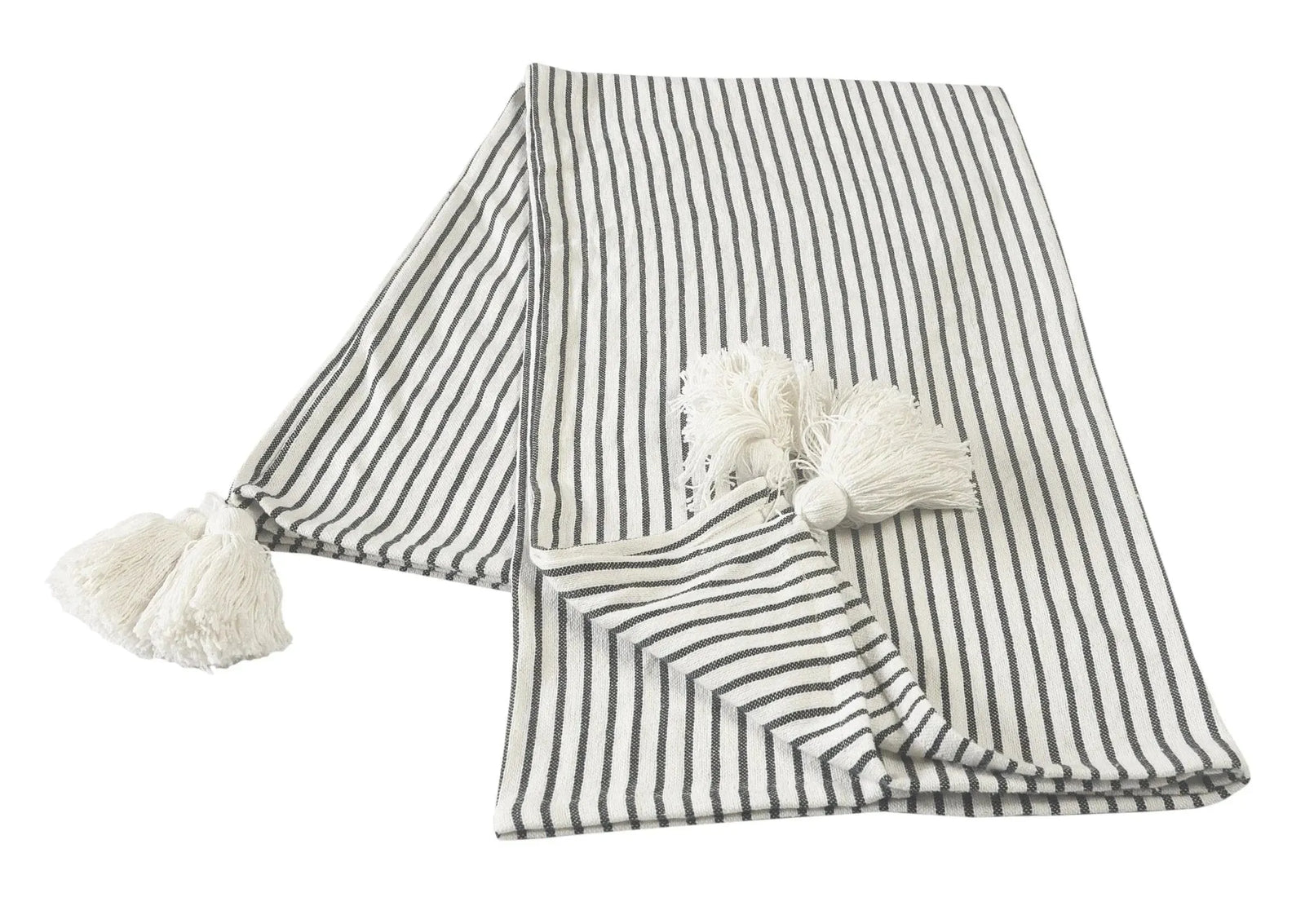 Black and Ivory Striped Tasseled LR80178 Throw Blanket