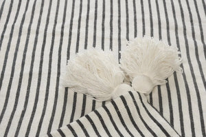 Black and Ivory Striped Tasseled LR80178 Throw Blanket