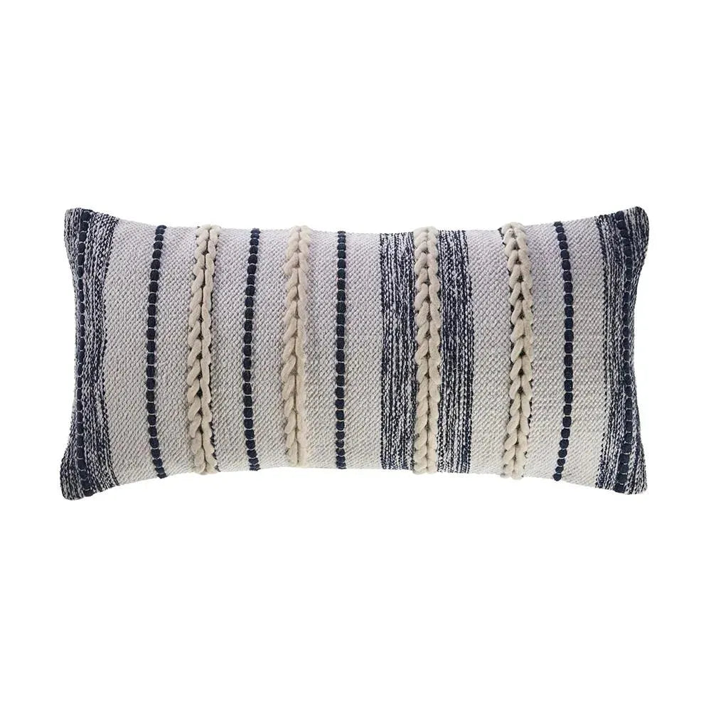 Braided White and Navy Contemporary LR07416 Throw Pillow