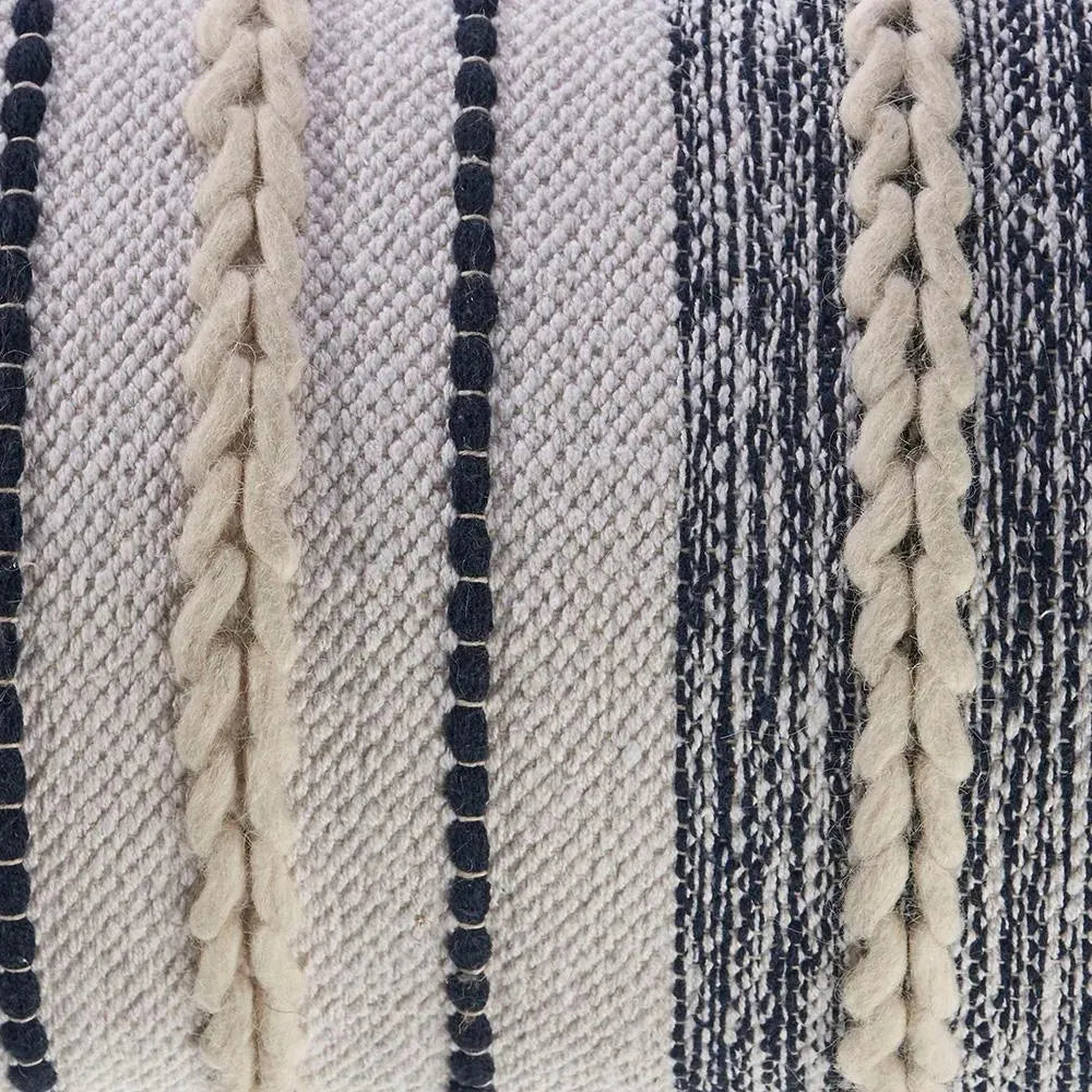 Braided White and Navy Contemporary LR07416 Throw Pillow