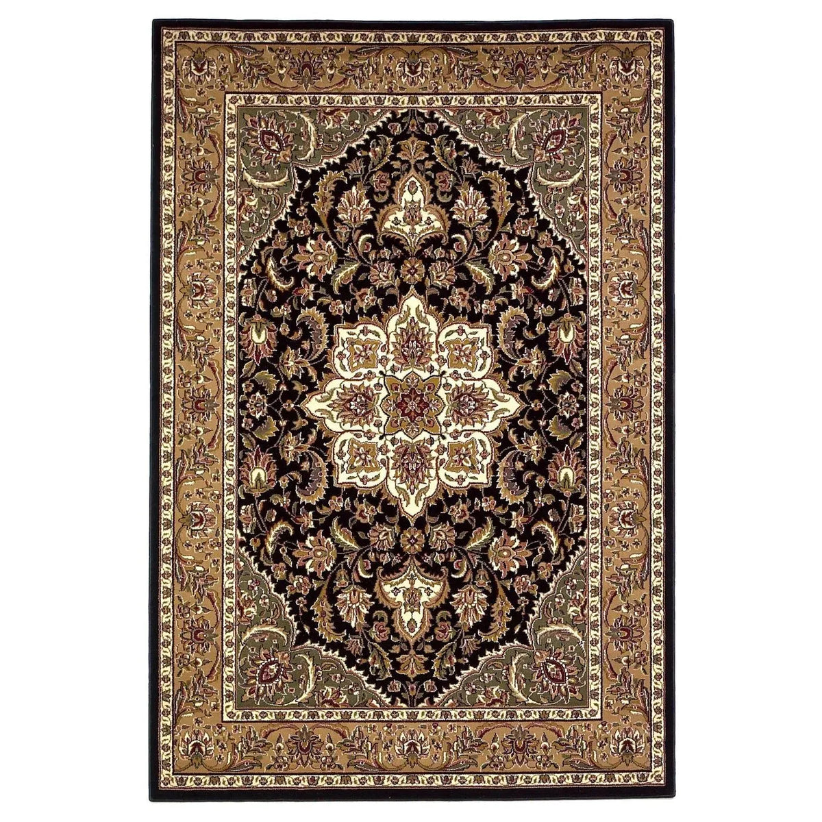 Cambridge 7327 Kashan Medallion Black/Beige Rug