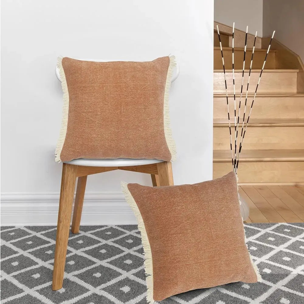 Caramel Coated Fringed  LR07527 Throw Pillow