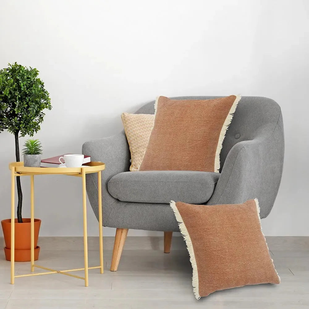 Caramel Coated Fringed  LR07527 Throw Pillow