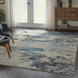 Celestial CES02 Ivory Teal Blue Rug