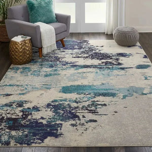 Celestial CES02 Ivory Teal Blue Rug