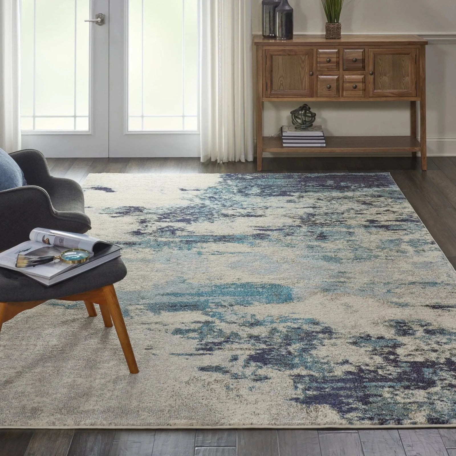 Celestial CES02 Ivory Teal Blue Rug