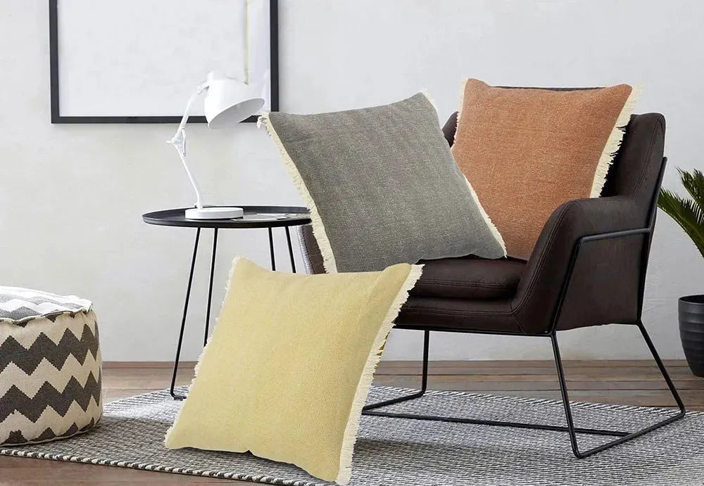 Charcoal Gray Solid Fringed LR07529 Throw Pillow