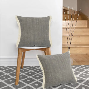 Charcoal Gray Solid Fringed LR07529 Throw Pillow