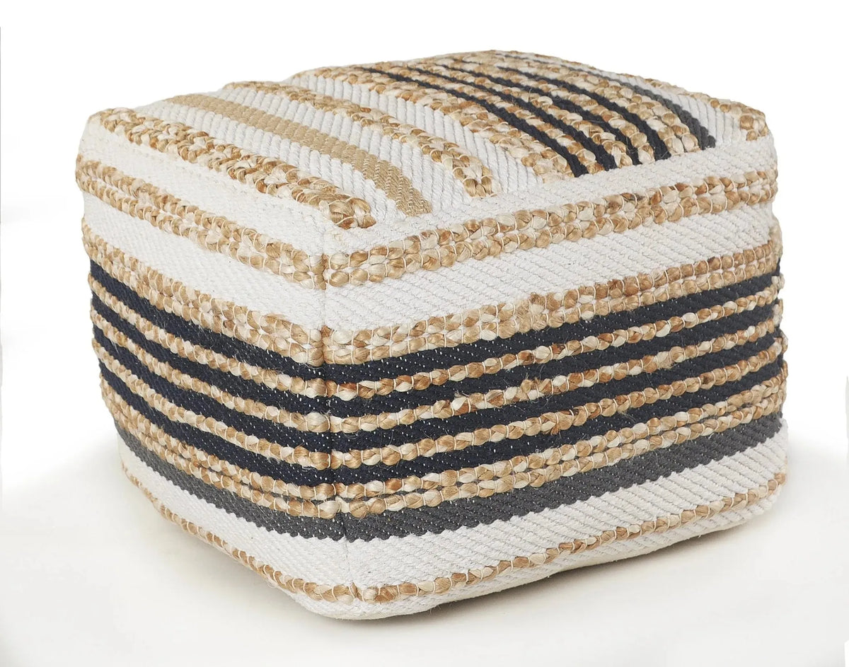 Classic Tri-Colored Natural Jute LR99757 Pouf