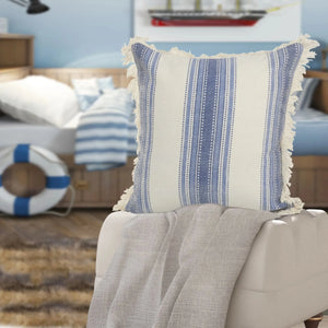 Coastal Striped Blue and Cream LR07479 Throw Pillow