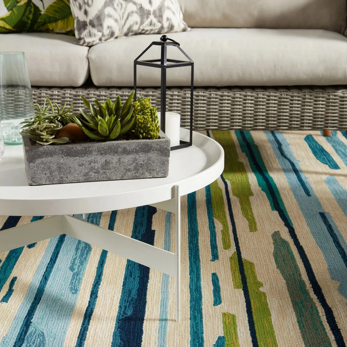 Colours Co19 Sketchy Lines Blue/Green Rug