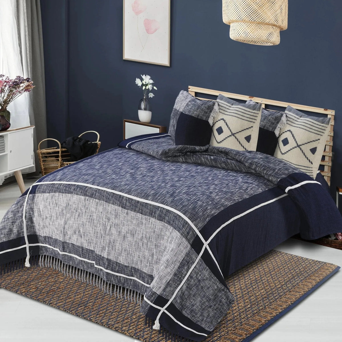 Cotton Lr81484 Navy/White Coverlet