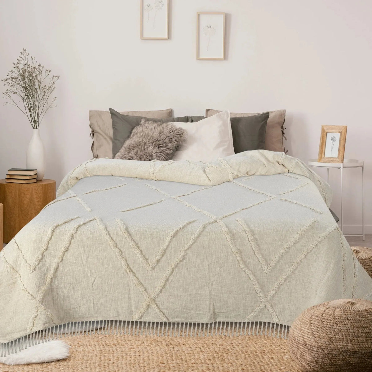 Cotton Lr81486 Ivory Coverlet