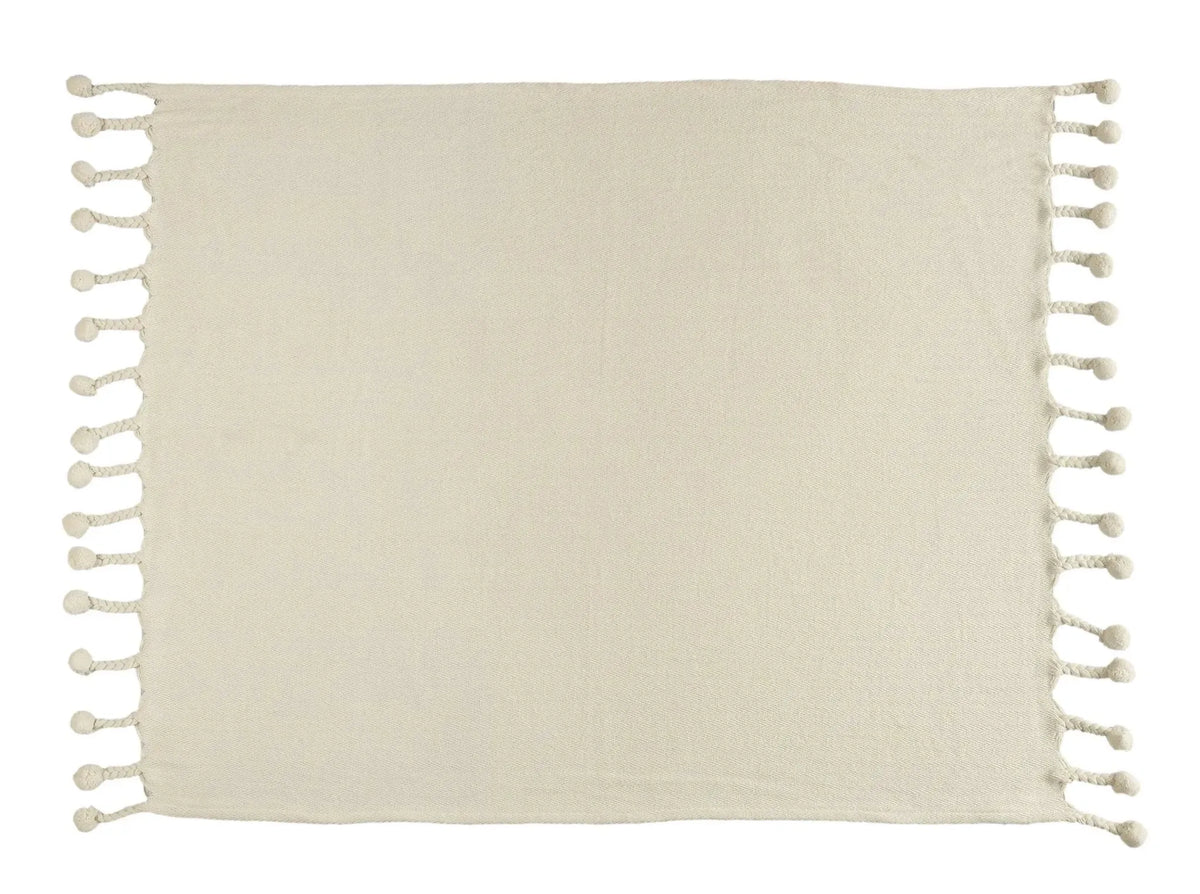 Cream Embroidered Chevron with Braided Fringe LR80181 Throw Blanket