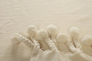 Cream Embroidered Chevron with Braided Fringe LR80181 Throw Blanket