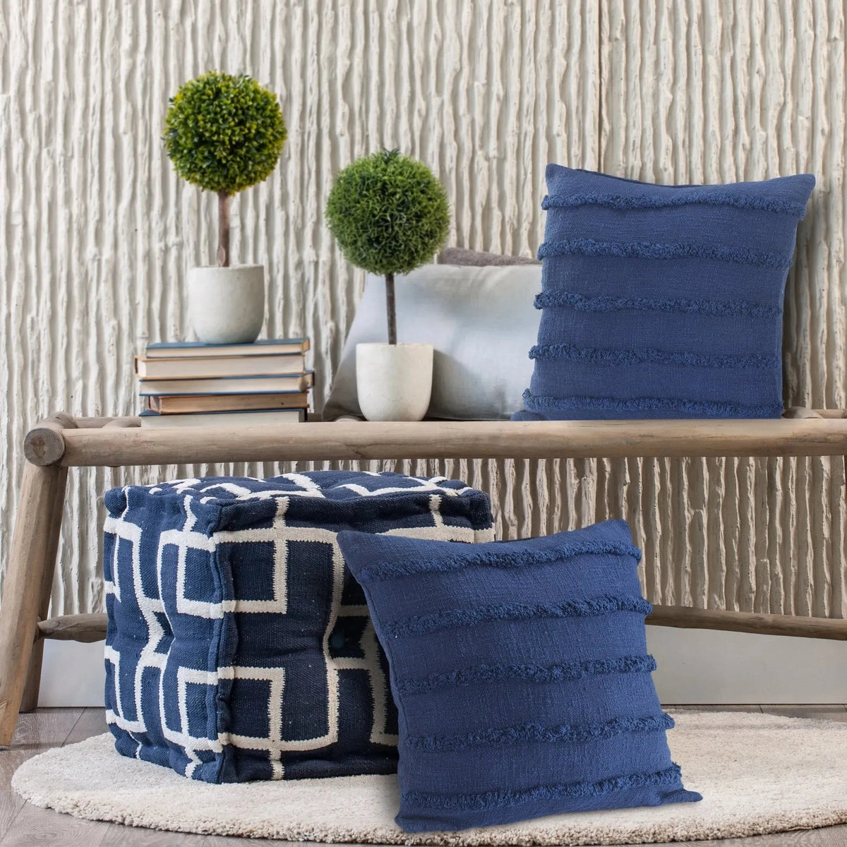 Deep Blue Overtufted Solid LR07513 Throw Pillow