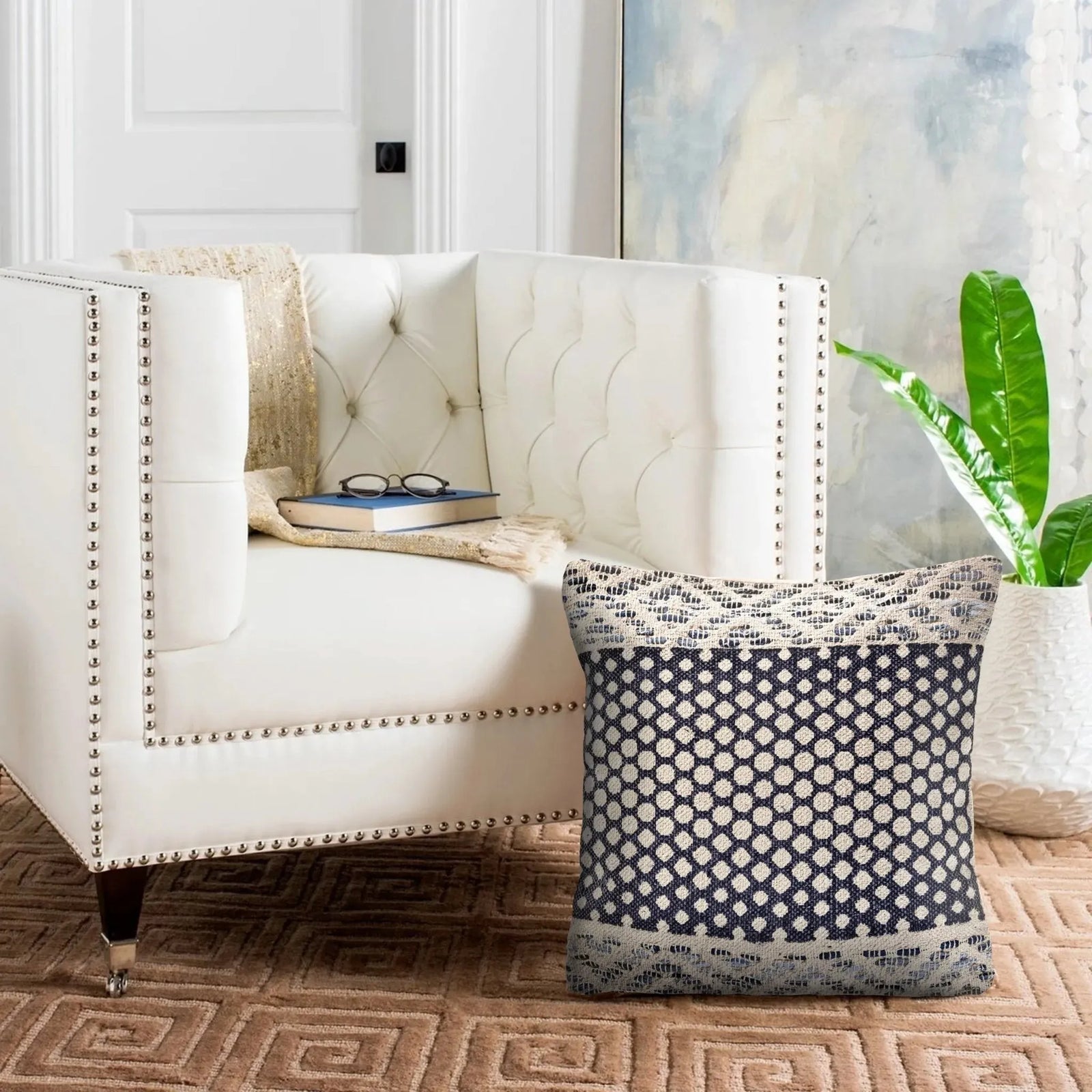 Detailed Denim Blue LR07433 Throw Pillow